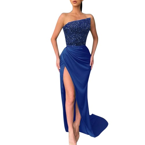 Women Sleeveless Sequin Slit Dress Sparkly Glitter Cocktail Wedding Maxi Dresses - Picture 23 of 27