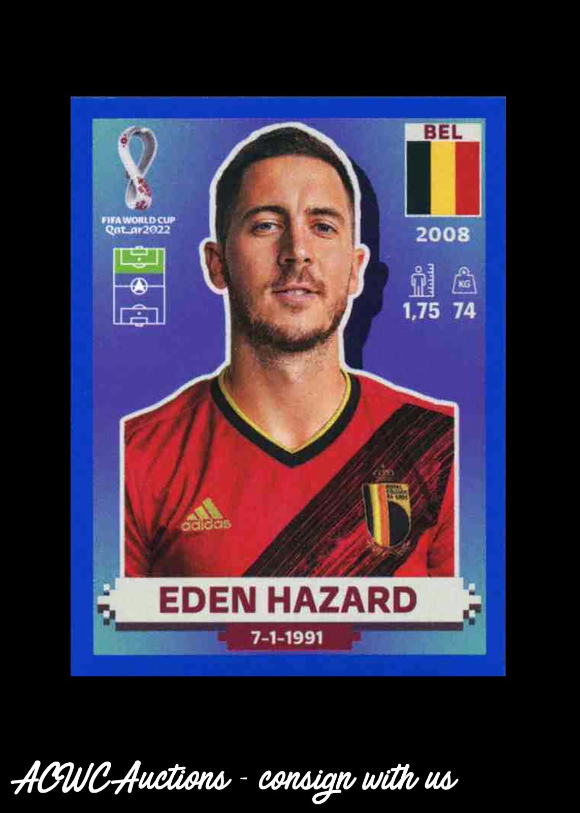 2022 FIFA World Cup Stickers Blue #BEL 18 Eden Hazard (Belgium)