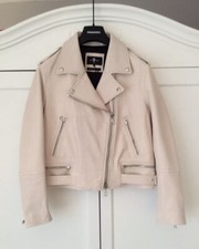 7 For All Mankind Leather Moto Jacket Champagne Oversized Made In Italy-rrp £995