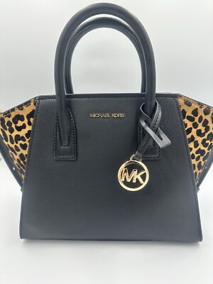 Michael Kors Small Avril Leopard Print Black Multi Leather Bag