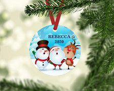 SANTA REINDEER SNOWMAN PERSONALIZED NAME YEAR 2020 METAL CHRISTMAS TREE ORNAMENT