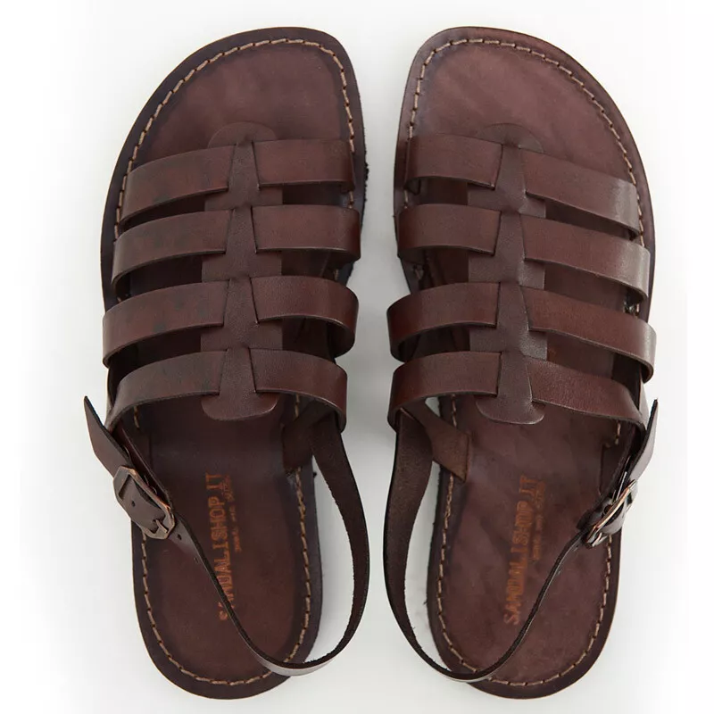 spor galning elev Sandals Leather Man Made IN Italy Style Gladiator A Roman Brown Leather |  eBay