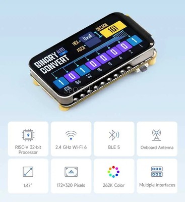 Waveshare ESP32-C6 1.47inch Display Development Board 172×320 Supports WiFi 6