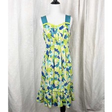 Anthropologie Girls from Savoy pleated ruffle sundress blue green FINAL SALE