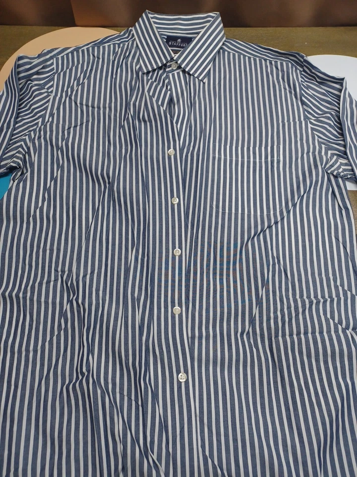 Stafford Size 17.5 36/37 Men's Grey/white Easy Care Long Sleeve Pocket Shirt - Image 2 of 4