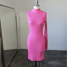 NEW Asos Knit Dress Pink 8 chic fall spring street One Sleeve Mock Neck Ribbed
