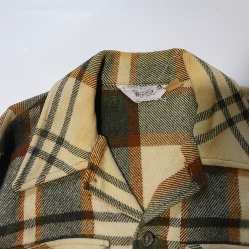 VTG Woolrich CPO Jacket Mens L Tan Green Beige Plaid Wool Blend Button Coat USA - Picture 6 of 18