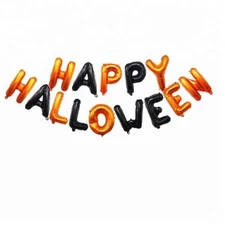 16-inch Orange Black Happy Halloween Foil Balloon Banner