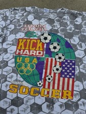 Vintage 90s Team USA Olympic Soccer All Over Print T-Shirt L Made In USA RARE