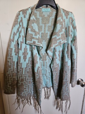 Filly Flair Multicolor Open Front Knit Cardigan Size S Equestrian Western