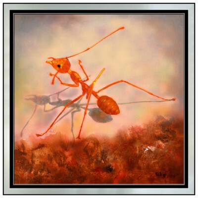 Cao Jingping Selten Original Malerei Acryl auf Leinwand Ant Insekt Gerahmt Kunst