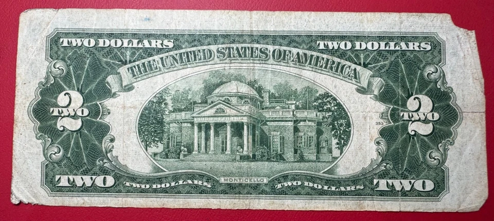 America - USA / Stati Uniti - 2 Dollari Bollo Rosso - Series 1928 G - Immagine 2 di 2