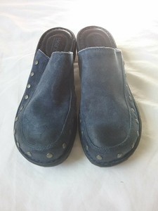 navy blue mule shoes