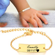 Personalized Kid Child Baby ID Name Bar Bracelet Engraving Newborn Birthday Gift