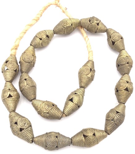 25 autentiche perle Ghana africane cera persa bicono naturale ottone commercio africano - Foto 4 di 4
