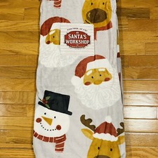 Santa  s Workshop North Pole Christmas Plush Throw Blanket 50  x60  Reindeer NEW