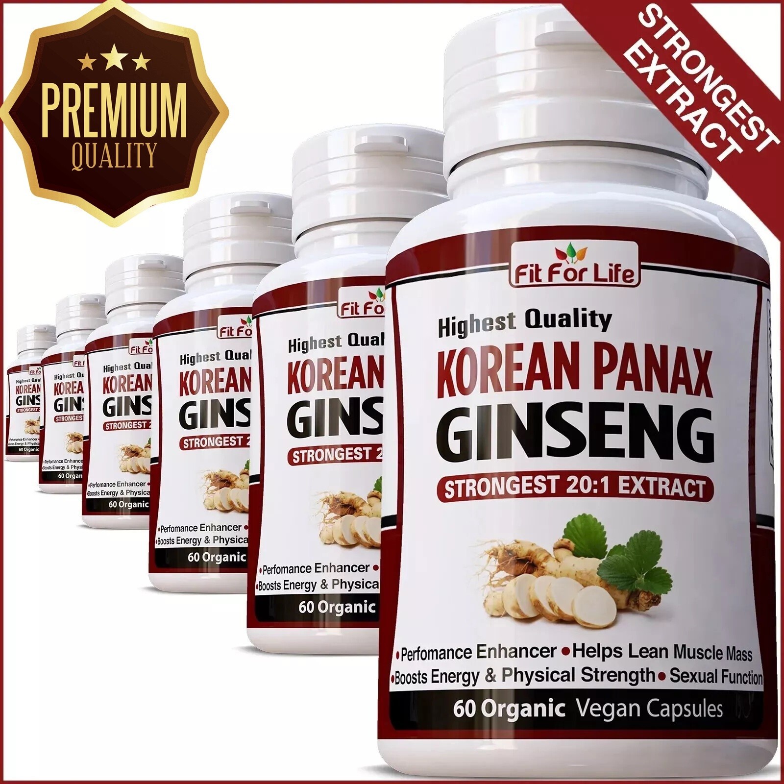 60 Capsules Pure Red Korean Panax Ginseng Male Enhancement Stamina Libido Pills