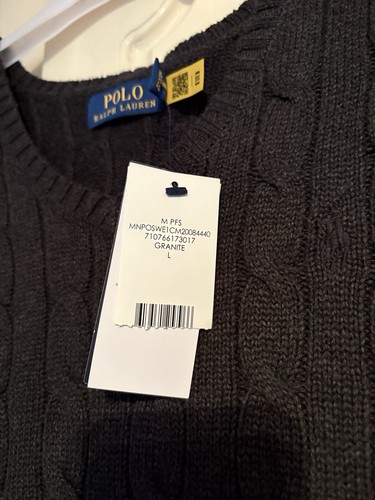Ralph Lauren Algodón Roving Cable Tejido Chaleco/Sin Mangas Jersey Talla L Granito - Imagen 5 de 9