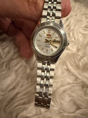 Vintage Orient Crystal 21 Jewels Ladies Watch White Dial Day Date Japan Original