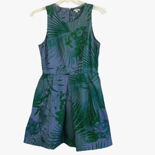 GAP  8 100% Cotton Blue Green Sleeveless Pleated Dress Lined Fit & Flare Twirl