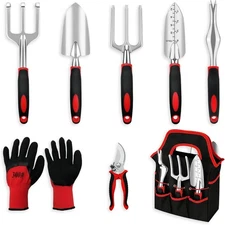 Gardening Tool Set, 8 Pieces Aluminum Heavy Duty Gardening Kit with Ergonomic Ha