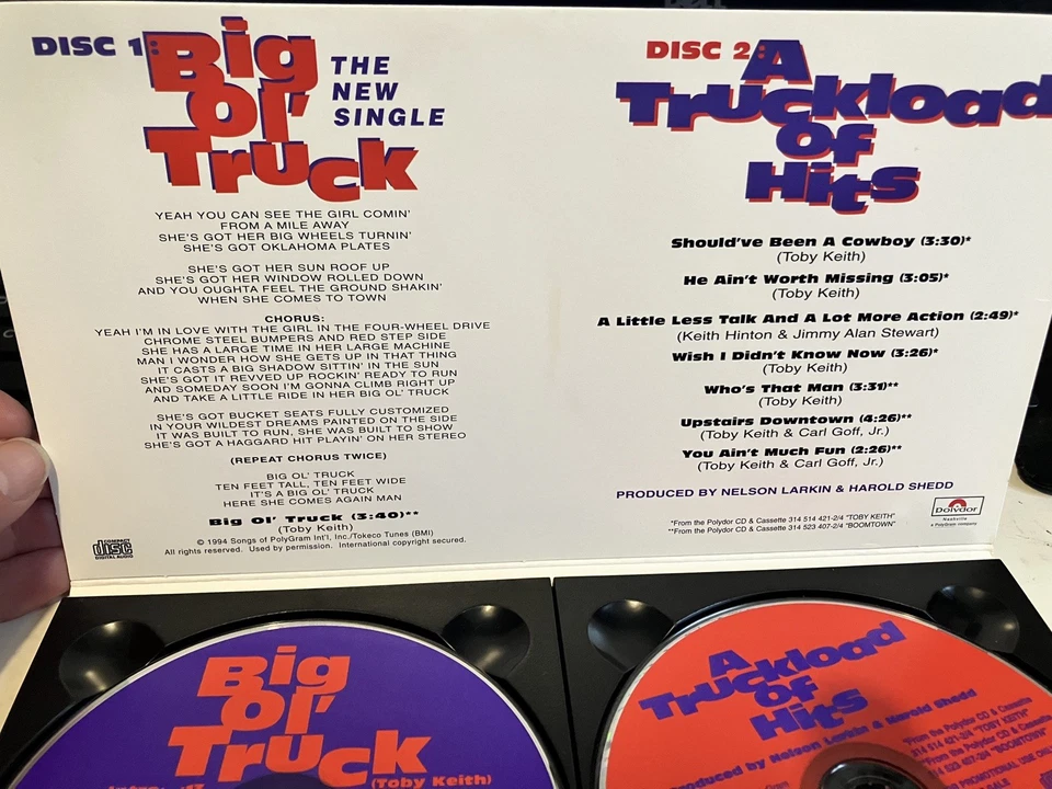 Toby Keith Big Ol' Truck & Truckload Of hits Promo 2 Cd Double Digipak 1995 - Image 4 of 4