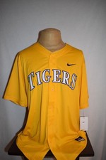Nike Men's LSU Tigers Full Button Replica Baseball Jersey Gold NWT