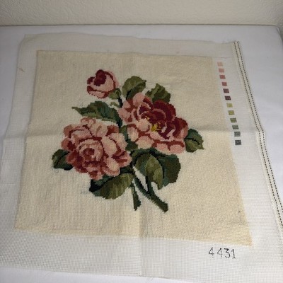 Vintage needlepoint floral roses tapestry 14 '' Finished cream, pink, red.