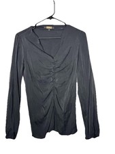 Rozae Nichols Womens Basic Black Silk V-Neck Long Sleeve Blouse Size M