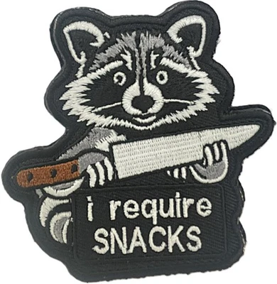 GAUGEUSA Raccoon Patch 3x3" | I Require Snacks Funny Morale Patch | Hook and Loop Backing