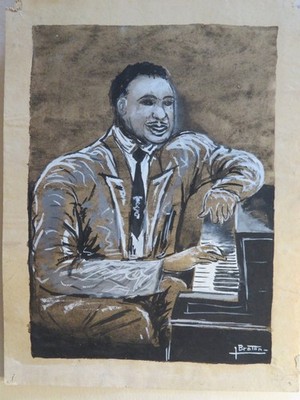 J. BRETON (XX) ZEICHNUNG PORTRÄT COUNT BASIE JAZZMAN JAZZ MUSIK AMERIKA 1948