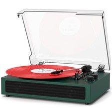 Bluetooth Record Player, Vintage Turntable with Treble Bass Control, Built-...