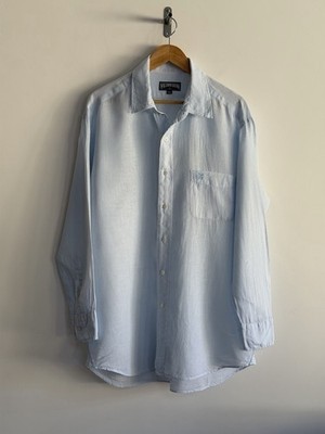 Vilebrequin Leinenhemd Blau Langarm Schildkröte Holiday Resort Herren 3XL