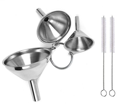 3Pcs Stainless Steel Kitchen Funnel Set Grade Metal Funnel with Brush