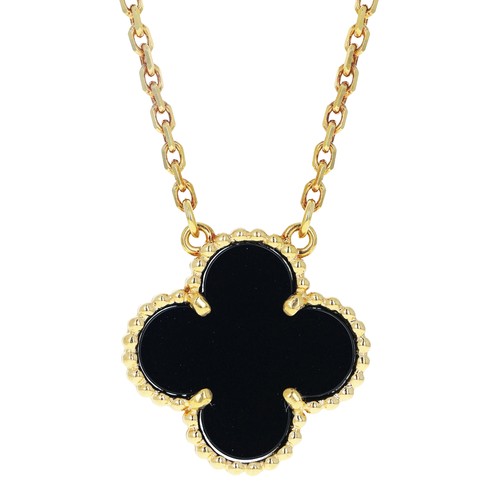 Van Cleef & Arpels Vintage Alhambra 18k Yellow Gold Onyx Pendant Necklace