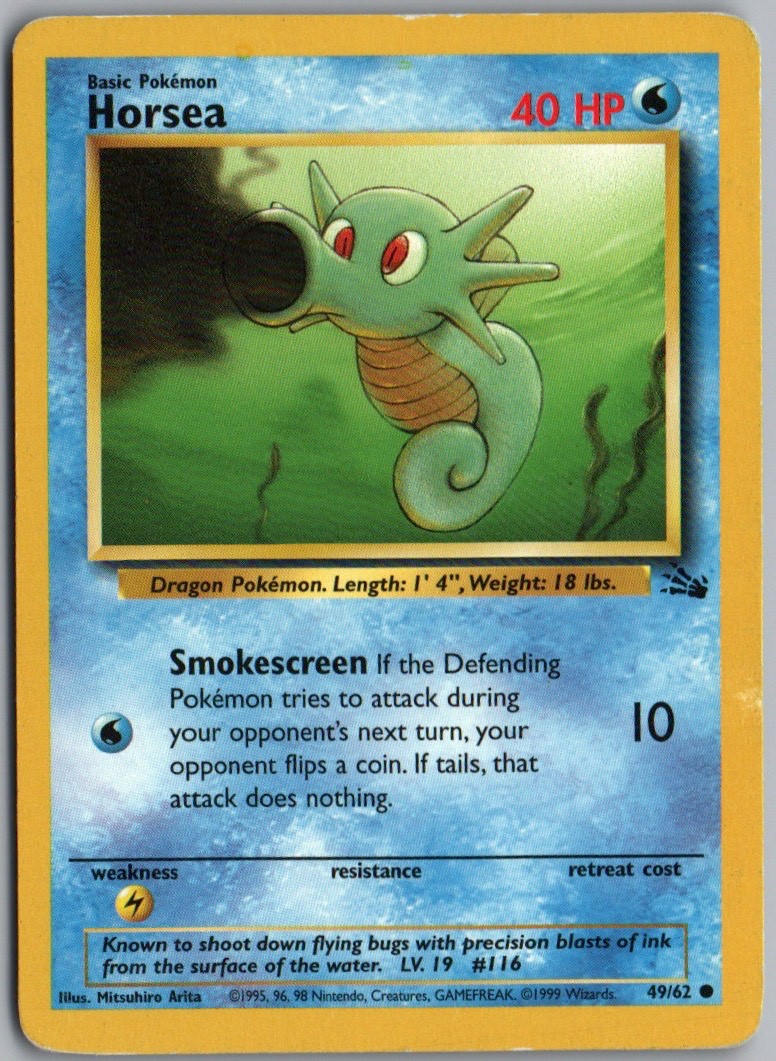 HORSEA 49/62 COMMON FOSSIL POKEMON UNLIMITED