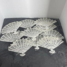 Elegant White Crochet Lace Stiffened Fan Dollies 10 Total have string to hang