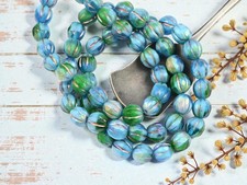 20 Czech Glass 8mm Bronze Washed Blue Emerald AB Faceted Melon Beads
