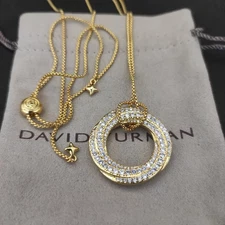 David Yurman Petite Pavé Crossover Pendant Necklace 18K Yellow Gold