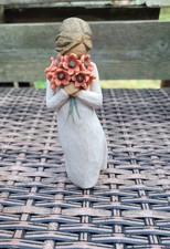 Willow Tree Surrounded by Love Figurine Girl Flowers, 13.5cm One Flower Damaged