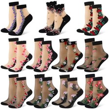 11 Pairs Womens Floral Sheer Socks, Flowered Lace Socks for Women, Summer