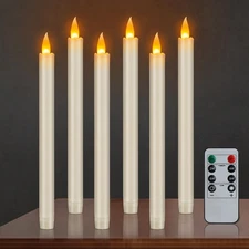 Flameless Taper Candles 10" Dripless Battery Operated with Remote Timer 6 Pac...