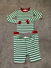 Hanna Anderson 100 Organic Cotton Green and White Striped Pajamas size 14