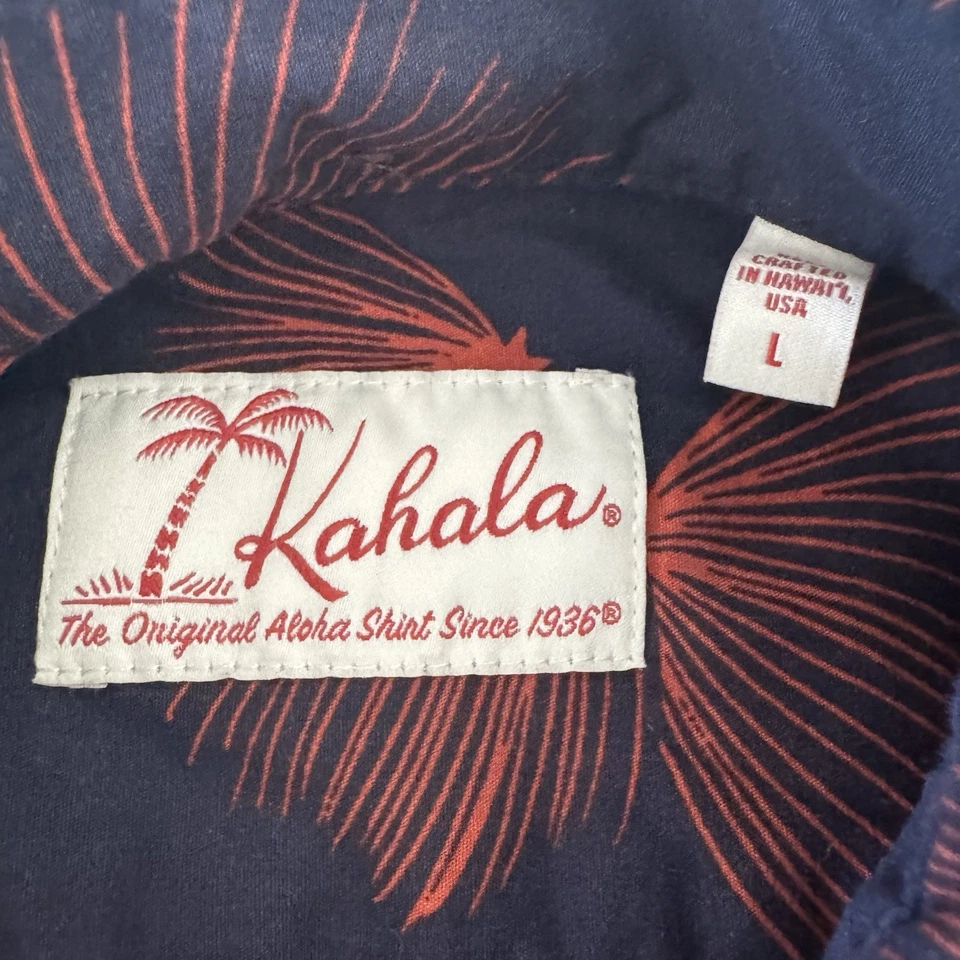 Kahala 夏威夷 Aloha 衬衫纽扣男式大号二手红色蓝色冲浪花卉 — 第 4/4 张图片