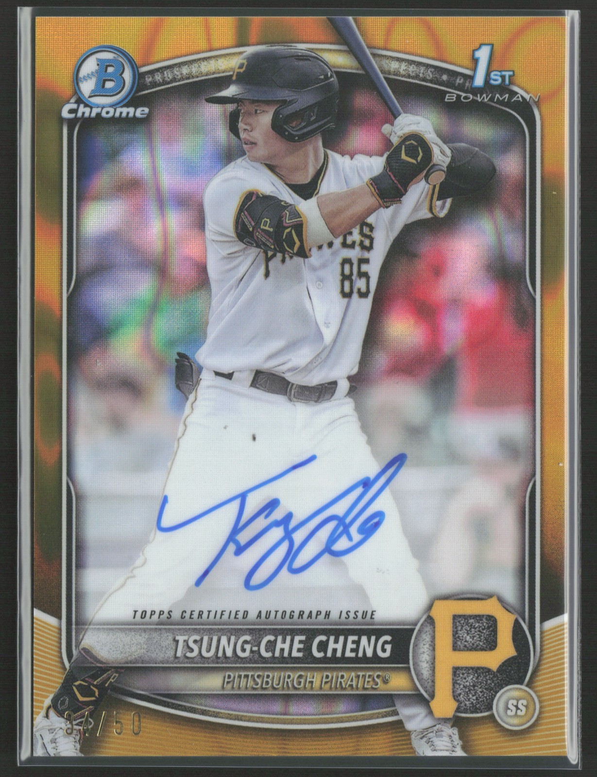 2025 BOWMAN CHROME TSUNG-CHE CHENG 1ST BOWMAN AUTO GOLD LAVA REFRACTOR #D 34/50