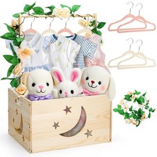Wooden Baby Shower Crate Closet, Large Capacity Toy Storage Basket with Handl...