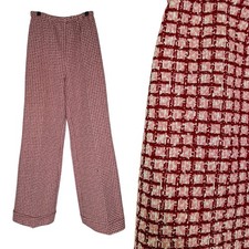 Vintage 70s High Waist Plaid Pants Womens XS 24x30 Pink Burgundy Disco Hippie