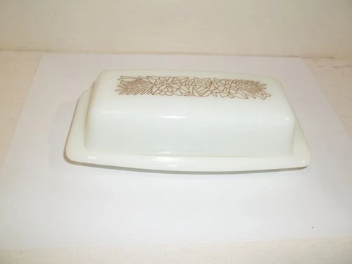 Vintage Pyrex Woodland Butter Dish Lid 72 B Milk Glass Brown White 1970s Retro