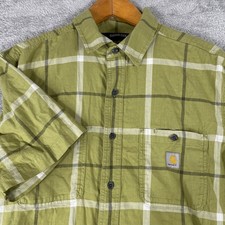 Carhartt Rugged Flex Plaid Button Up Shirt Mens Large Green Short Sleeve Work