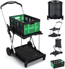 Shopping Cart 2 Tier with Removable Crate Portable Folding Grocery Cart Wheel